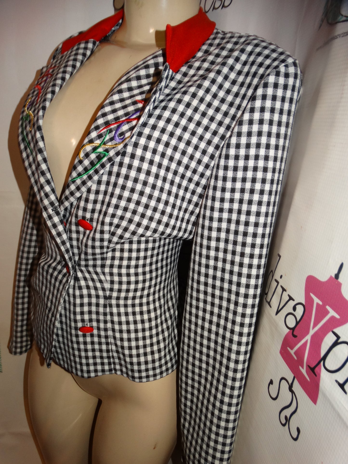 Vintage Sabino Black/Whte Red Blazer M