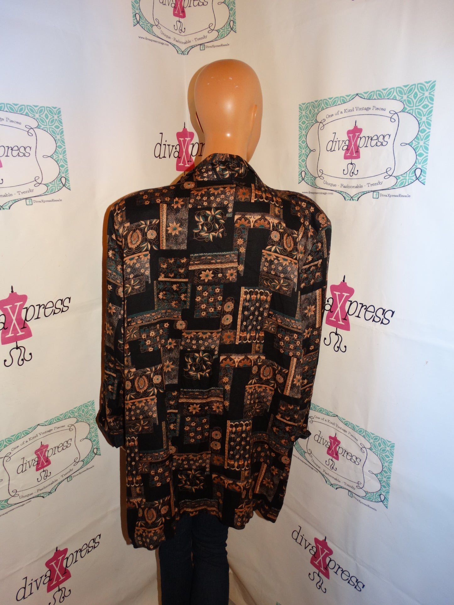 Vintage Kennington Square Black Floral Blazer 3x