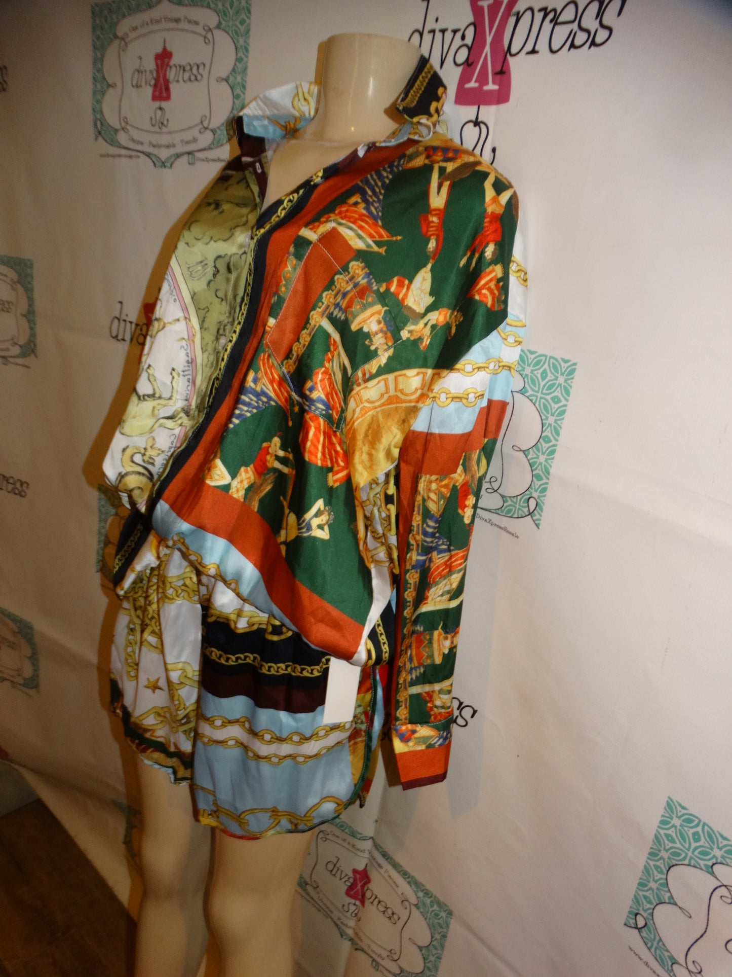 White Colorful Versace Style 2 Piece Short Set Size L