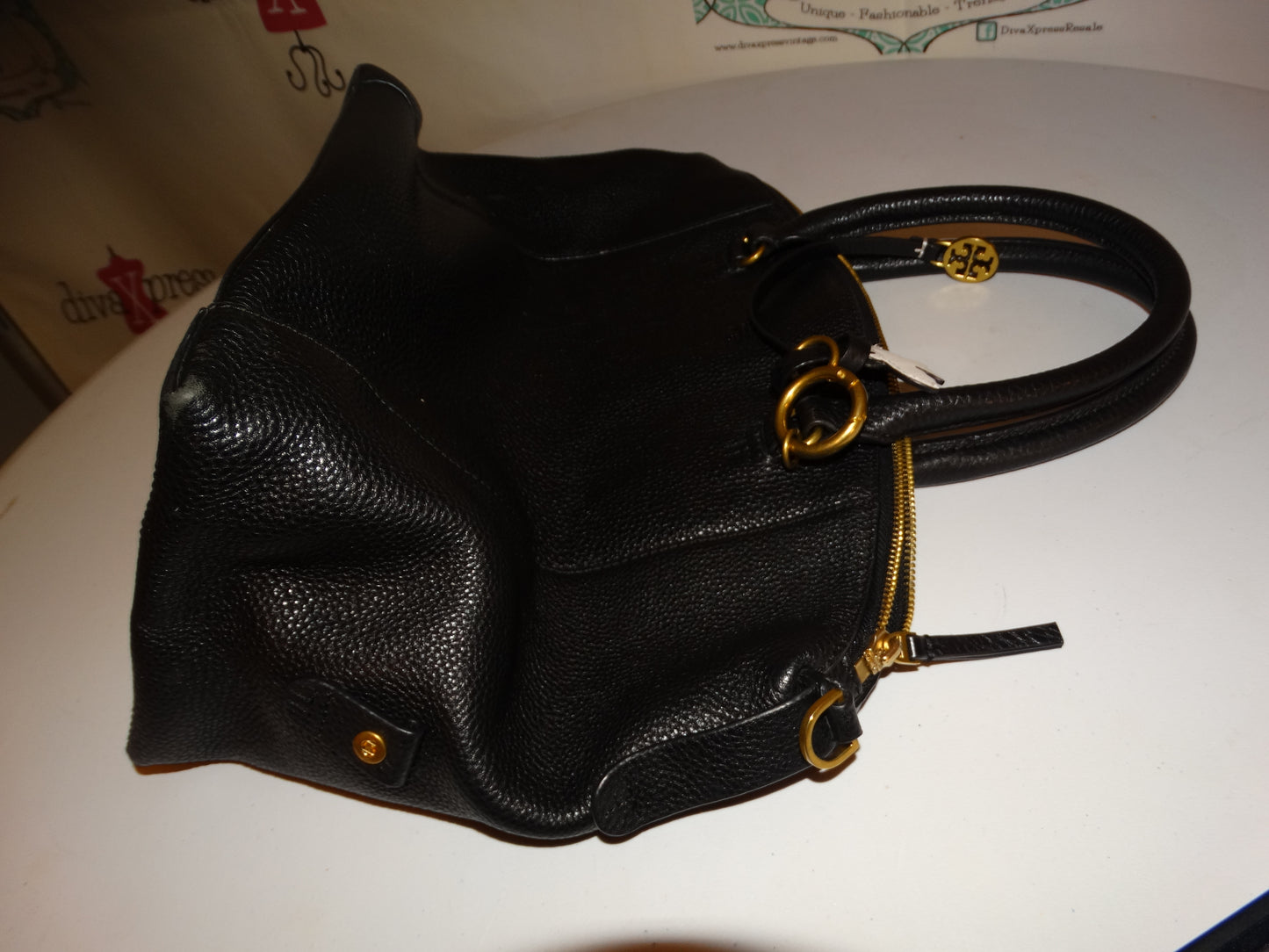 Authentic Black LEAther  Tory Burch Purse Size L