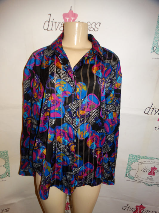 Vintage Shara Black Colorful Blouse Size L