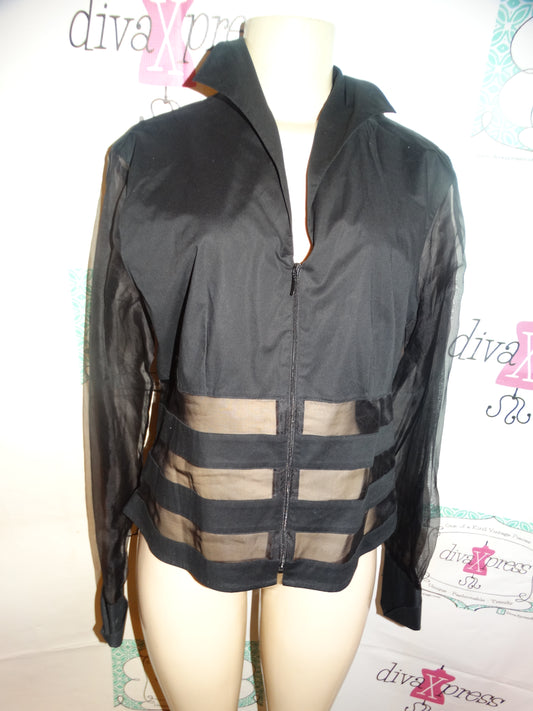 Vintage Ravel Black Sheer Sleeve Blouse Size L