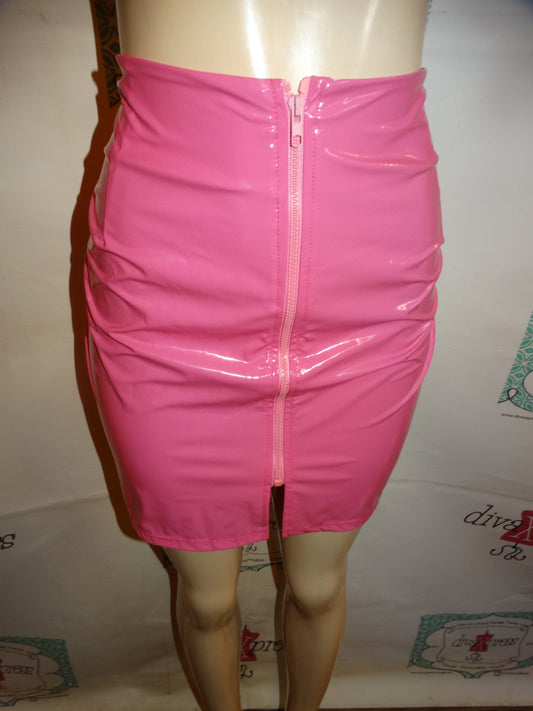 Blue Leopard Pink Patent Leather Skirt Size XL