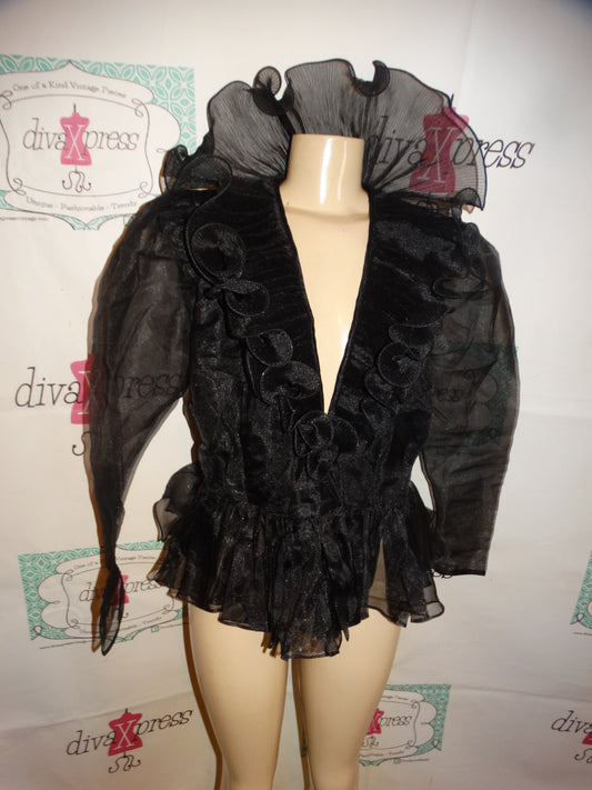 Vintage Claude Bennette Black Sheer Blouse Size L