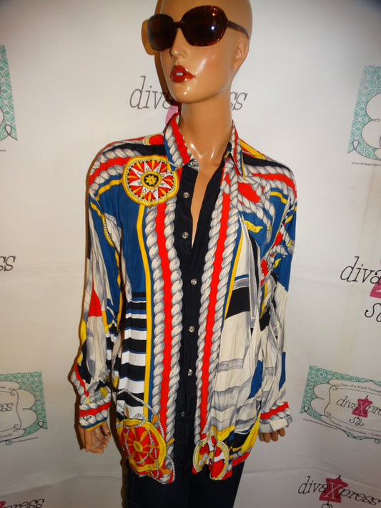 Vintage Maurice Emde Blue Colorful Top Size L