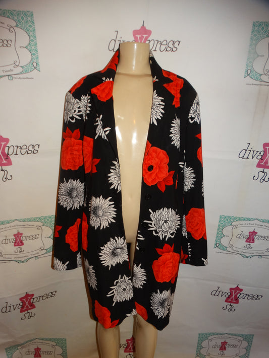 Vintage MEtro Sale Black Floral Long Blazer Size 2x