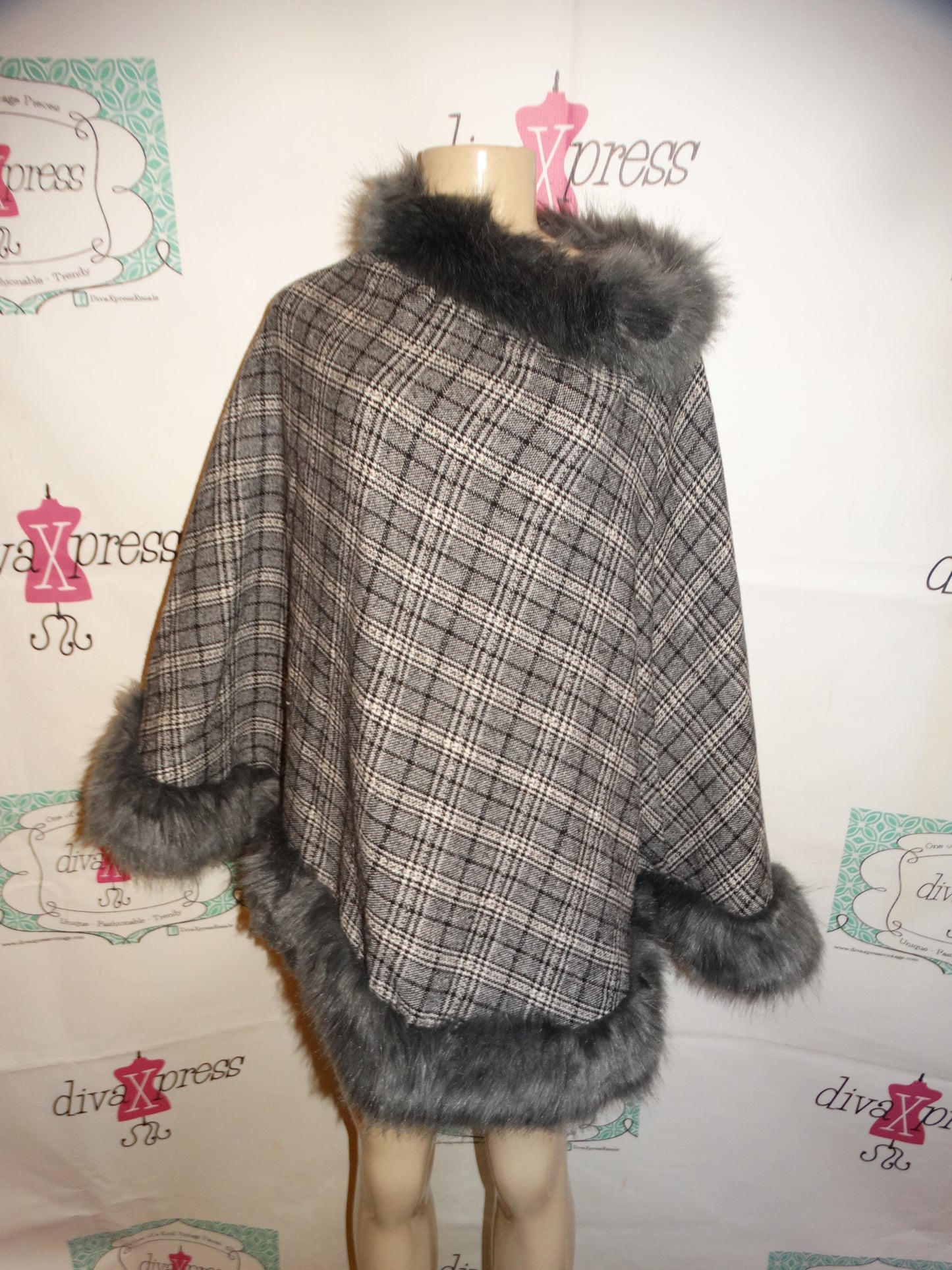 Gray Plaid poncho One Size Fits All