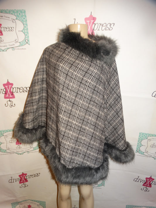 Gray Plaid poncho One Size Fits All
