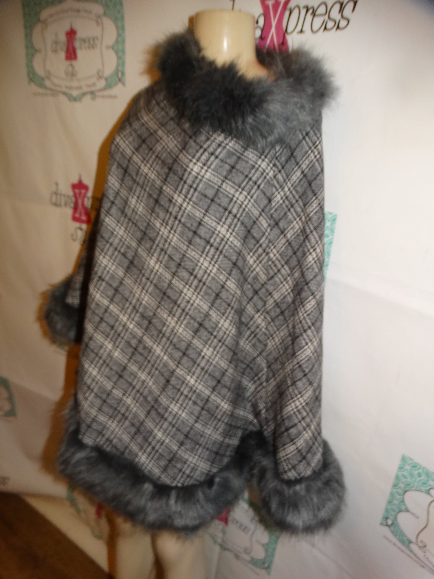 Gray Plaid poncho One Size Fits All