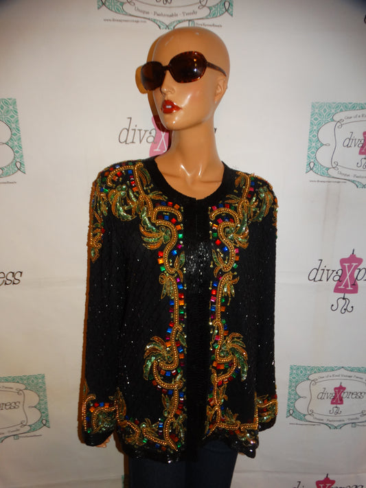 Vintage Lawerence Kazar Black Sequins Top Size L
