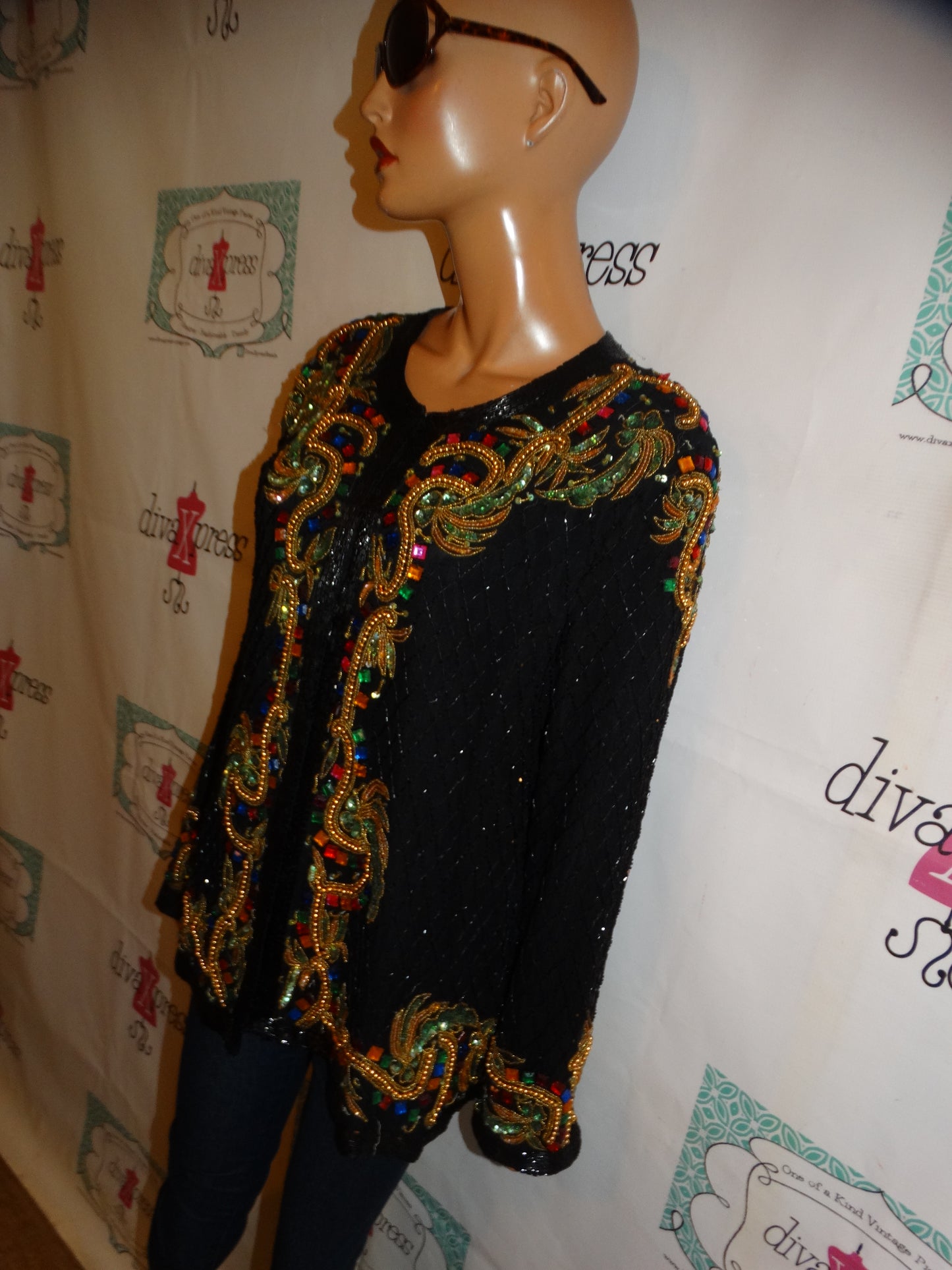 Vintage Lawerence Kazar Black Sequins Top Size L