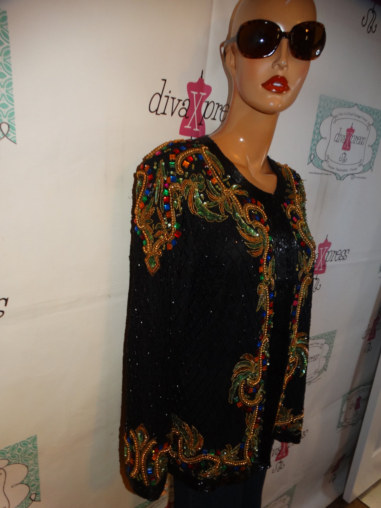 Vintage Lawerence Kazar Black Sequins Top Size L