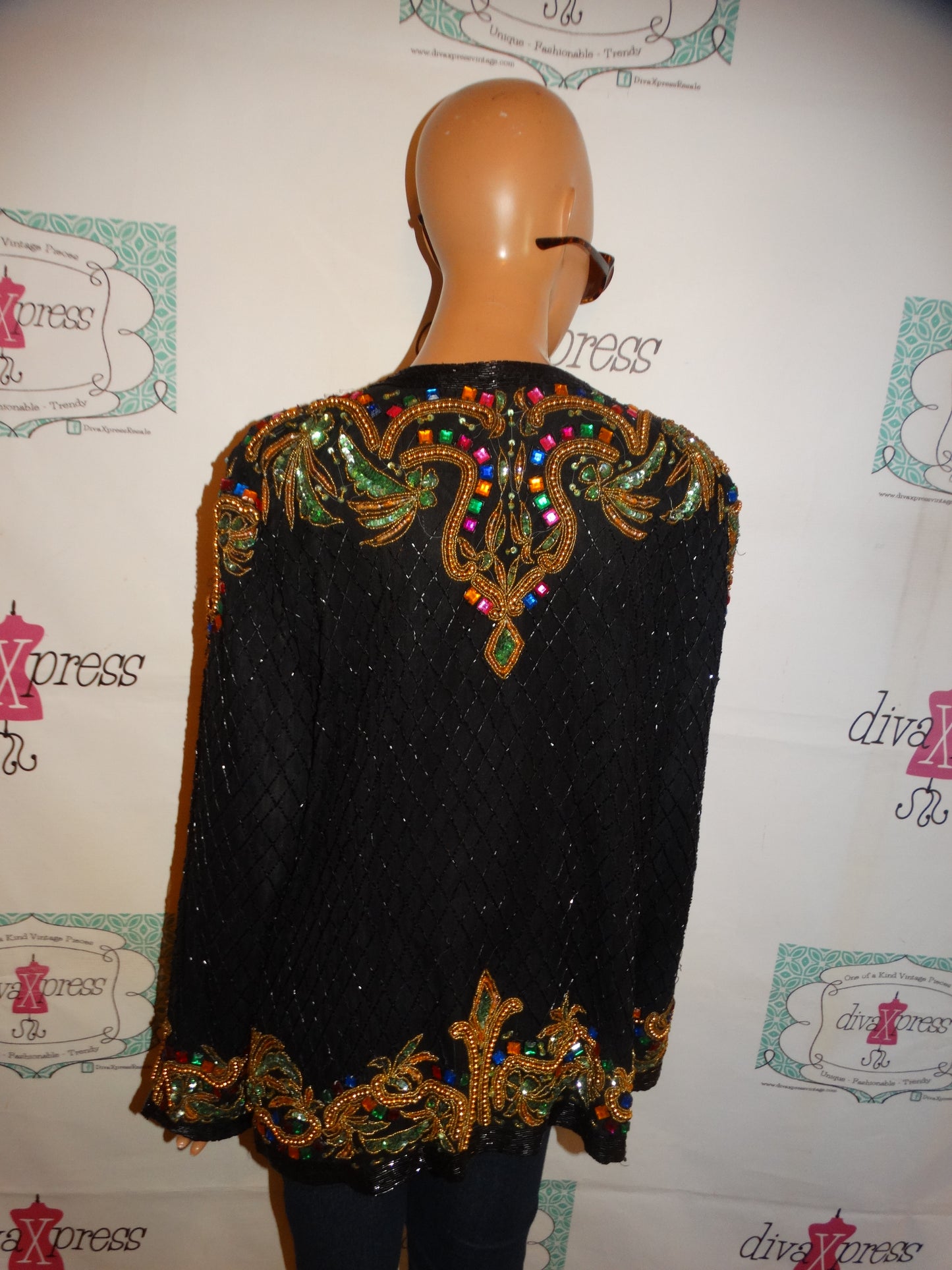 Vintage Lawerence Kazar Black Sequins Top Size L