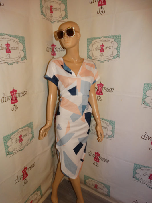 White/Pink Colorful Dress Size L