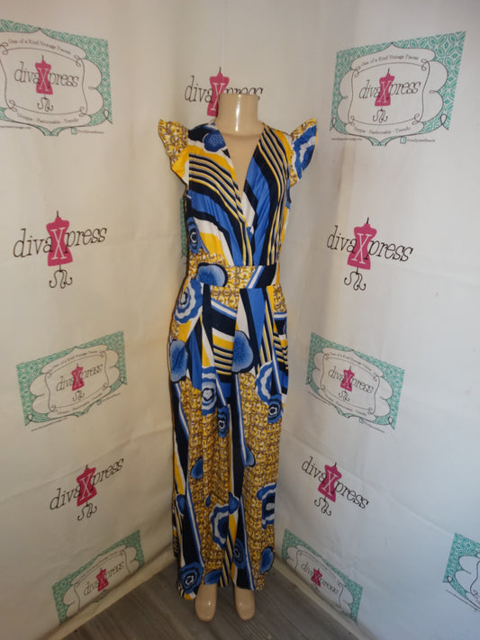 Yellow/Blue/White Wide Leg Romper Size S