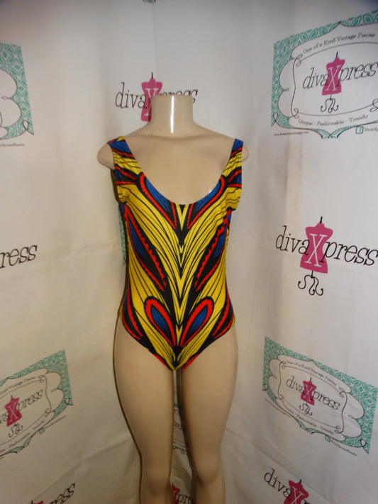 Yellow/Blue Feather Bathing Suit Size M