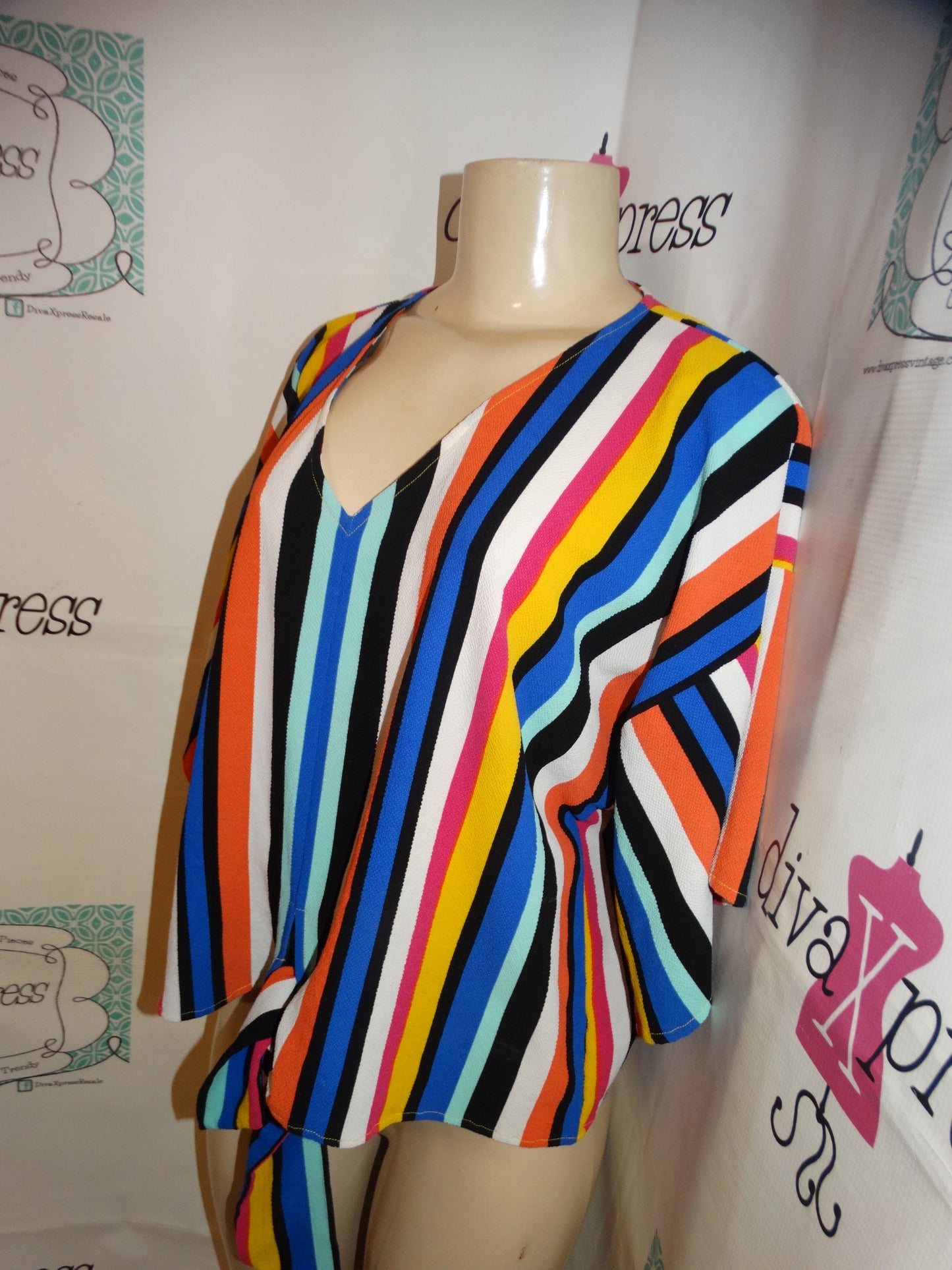 White Colorful Stripe Blouse size 1x