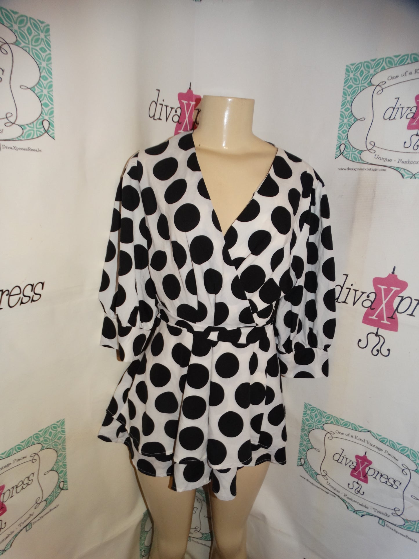 White/Black White Polka Dot Blouse Size M