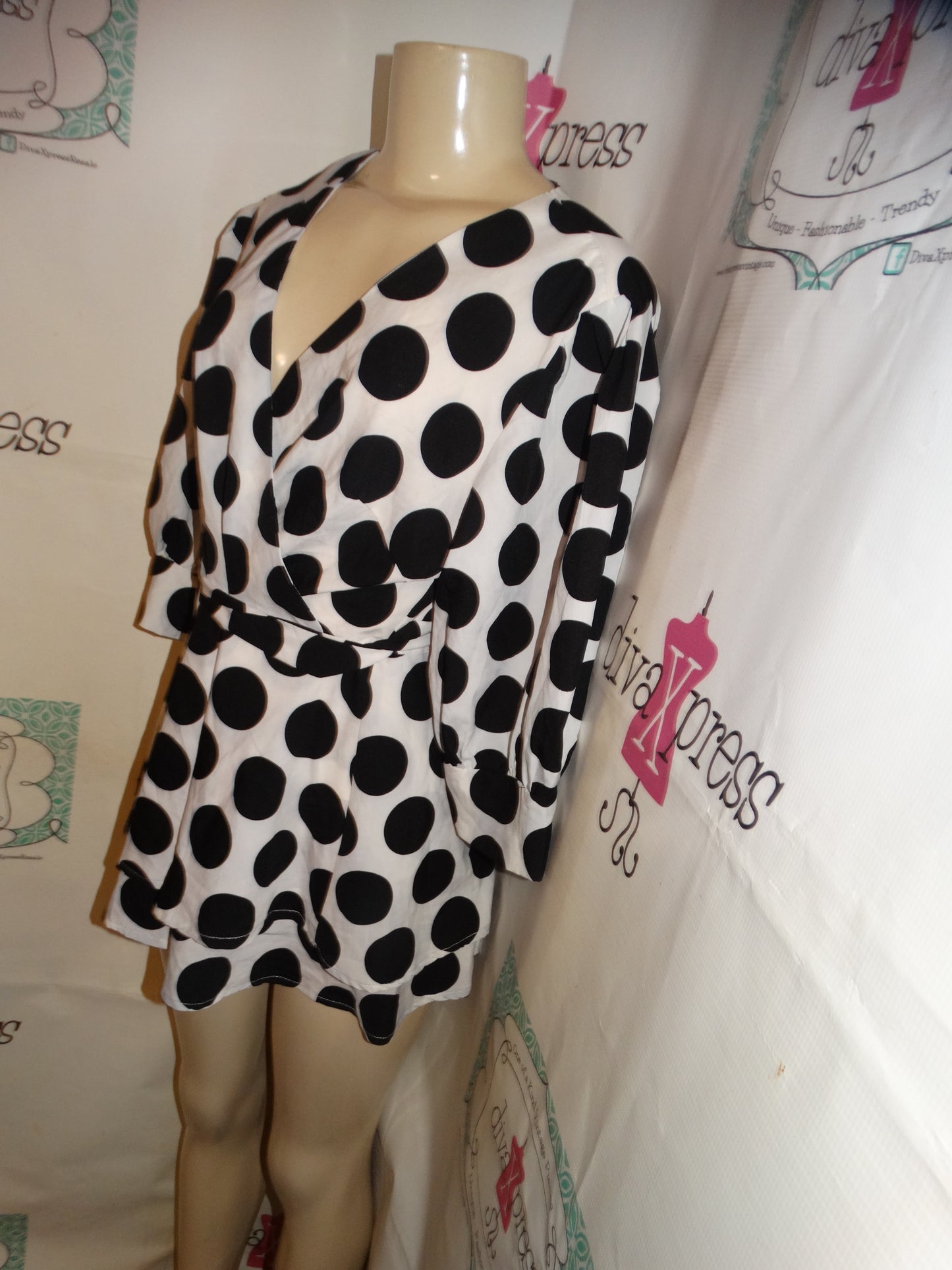 White/Black White Polka Dot Blouse Size M