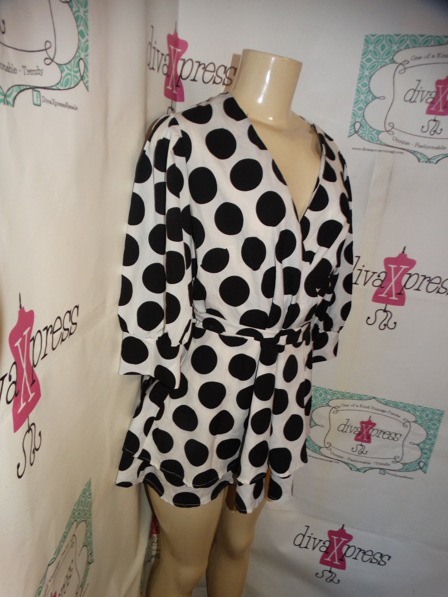 White/Black White Polka Dot Blouse Size M