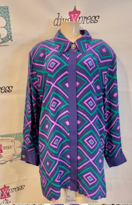 Vintage Encore Purple Green/Pink Blouse Size 2x