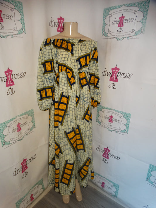 Yellow/Blue Off Shoulder  Dress Size M